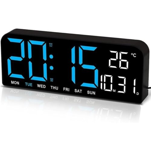 Digital Led Mirror Wall Clock Alarm Temperature Humidity 9" Large Display Night