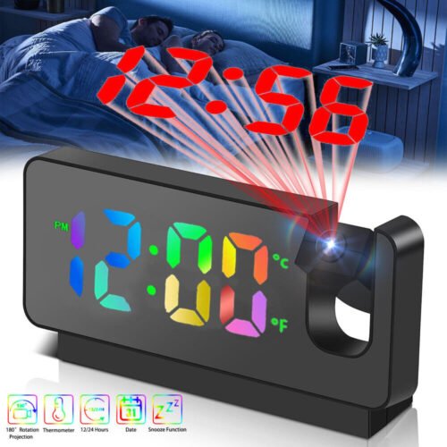 Digital LED Projection Snooze Temperature Alarm Clock Desk Wall Ceiling Monitor