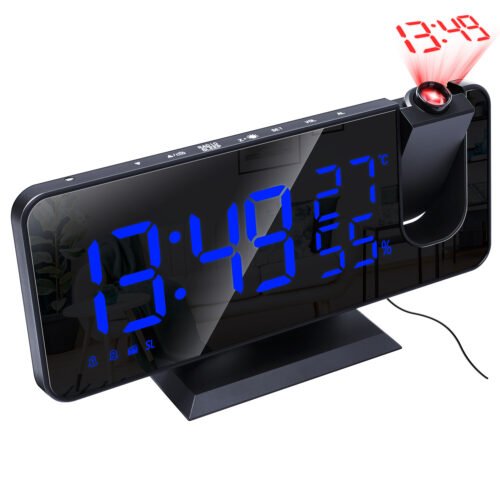 Digital Projection Dual Alarm Clock LED USB Charger for Kids Bedroom 12/24H