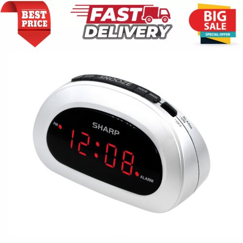 Digital Sharp Alarm Clock, Cloud White, Easy to Set Controls, Red LED Display