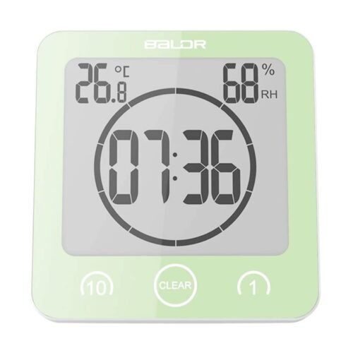 Digital Shower Clock with Timer - Green - Water-Resistant Shower Timer, Count...