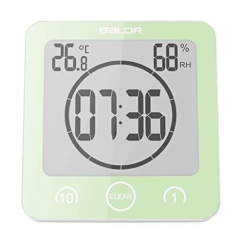 Digital Shower Clock with Timer - Green - Water-Resistant Shower Timer, Count...