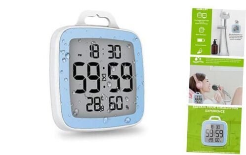 Digital Shower Clock with Timer - Waterproof Shower Timer for Kids & Blue