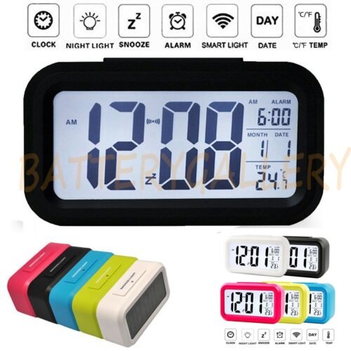 Digital Snooze LED Alarm Clock Backlight Time Calendar Thermometer Temperature
