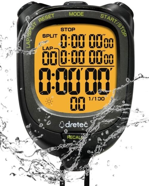 Digital Stopwatch Waterproof Backlight Black