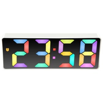 Digital Tabletop Alarm Clock, White with Colored Display, 6.25 in. x 2.25...