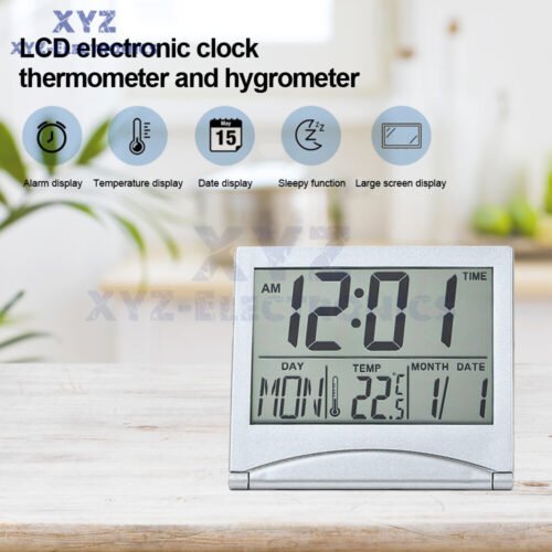 Digital Travel Alarm Clock Foldable Calendar Temperature Timer LCD Clock