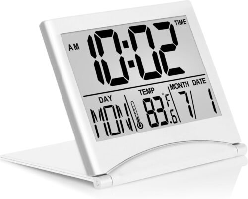 Digital Travel Alarm Clock Foldable Calendar Temperature Timer LCD Clock