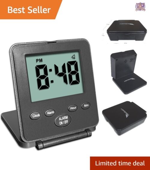 Digital Travel Alarm Clock No Bells Loud Alarm Snooze Lightweight Black