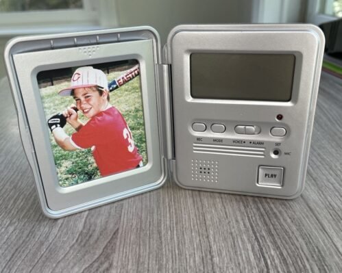 Digital Travel Alarm Clock with Photo Picture Frame Silver