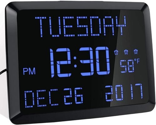 Digital Wall Clock, 11.5" Extra Large Display Calendar Alarm Day Clock with Date