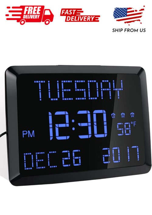 Digital Wall Clock, 11.5" Extra Large Display Calendar Alarm Day Clock with Date