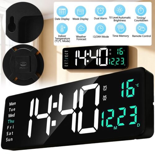 Digital Wall Clock Large Display 13" LED Wall Alarm Clocks for Living Room Decor
