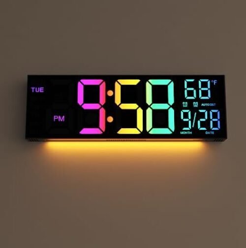 Digital Wall Clock Large Display, 16.2" Digital Wall Clock with RGB Color Black