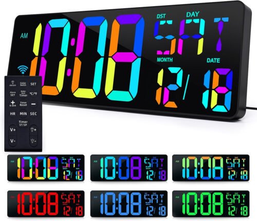 Digital Wall Clock Large Display, 16.5" LED Wall Clock RGB Color Changing, Count