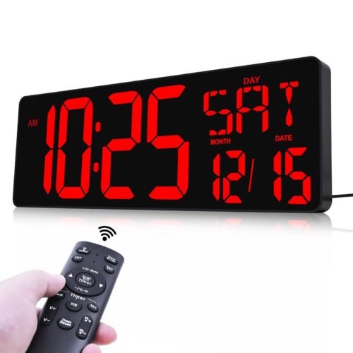 Digital Wall Clock Large Display, 16.5" LED Wall Clock with Date and Temperat...