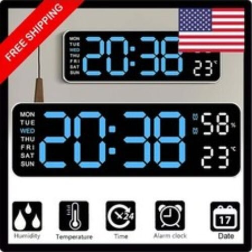 Digital Wall Clock Large Display LED Clock with Date Week Temperature Humidity