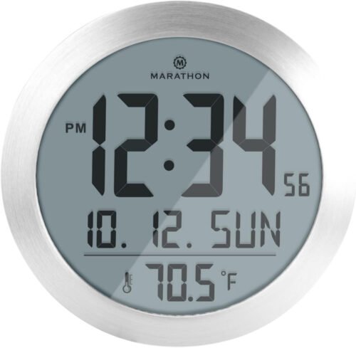 Digital Wall Clock Large Display Wall 8 in Round Indoor Battery Powered Metal