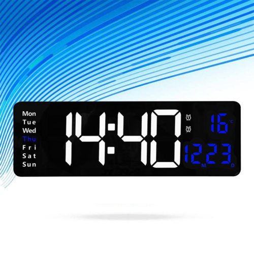 Digital Wall Clock Large LED Display w/ Time Date Temperature USB Remote Control