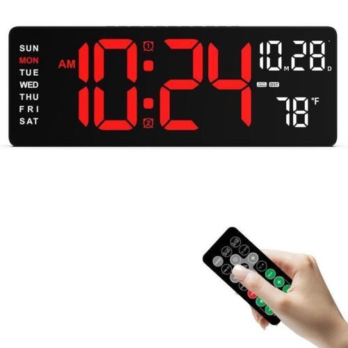 Digital Wall Clock, Remote Control Large Screen Wall Clock with Temperature Date