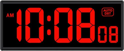 Digital Wall Clock With Seconds Electric Clock Plug Auto DST Dimmer LED 11.5"