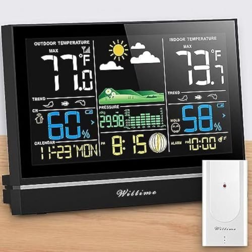 Digital Wireless Weather Station Atomic Clock Indoor Outdoor Temp with Forecast