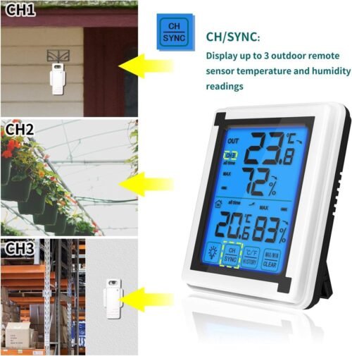 Digital Wireless Weather Station Clock Remote Sensor Indoor Outdoor Thermometer