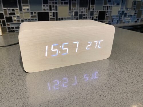 Digital Wooden Alarm Clock with Built-In Wireless Phone Charger