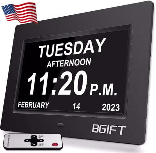 Digtal Clock With Day & Date For Seniors Large Lcd Time Display 12 Alarm Setting