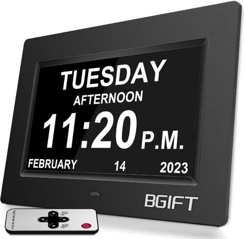 Digtal Clock with Day Date for Seniors Large LCD Time Display, Auto Dimmable 12