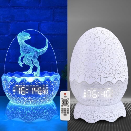 Dinosaur Egg Kids Clock | Alarm Clock | 16 Colors Night Light |Bluetooth Speaker