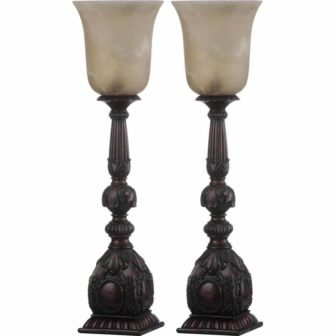 Dion Artifact 27.5 in. Oil-Rubbed Bronze Table Lamp with Antique White Glass...
