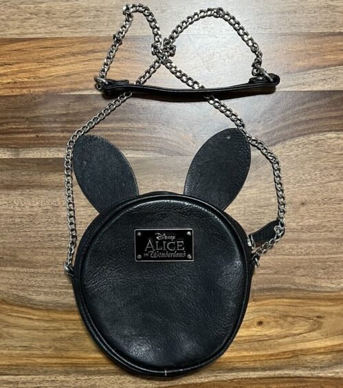 Disney Alice In Wonderland Black Rabbit Ears Clock Crossbody Purse- Preowned