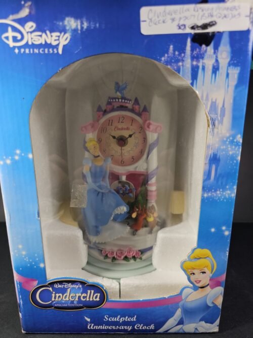 Disney Cinderella Sculpted Anniversary Clock With Box Dual Pendulum 9"