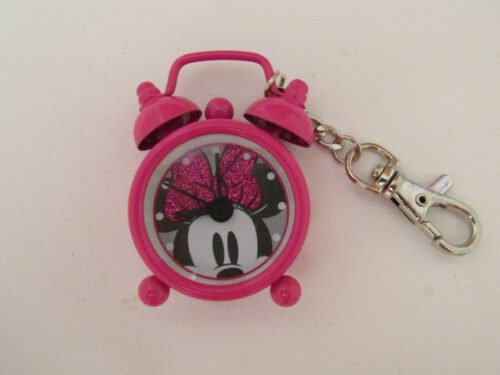 DISNEY MINNIE MOUSE PINK METAL MINI ALARM CLOCK WATCH CLIP WITH 2 BELLS MIN4002