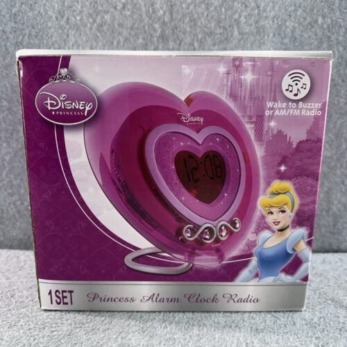 DISNEY Princess Alarm Clock Radio AM/FM Pink Heart Shaped Cinderella 2009 NEW