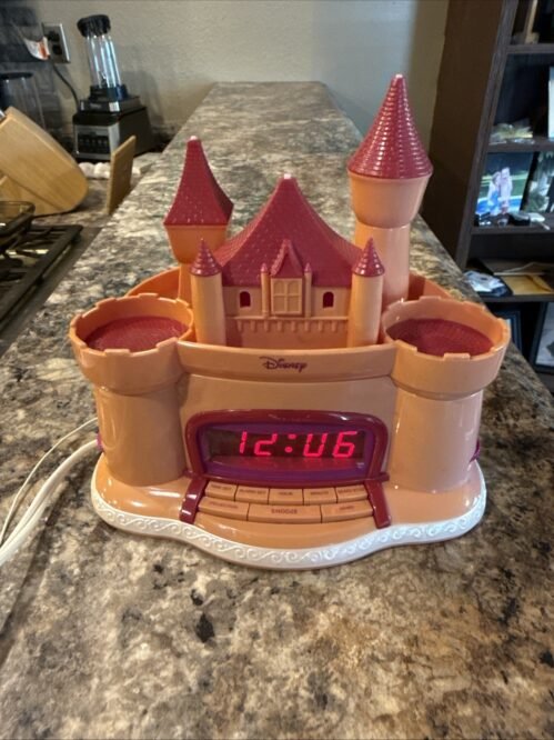 Disney Princess Projector Alarm Clock Radio Pink Castle Tested SOME SUN FADING