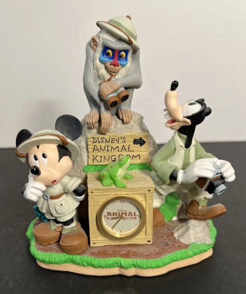 Disney’s Animal Kingdom Table Clock Mickey Mouse Rafika Goofy on Safari Jungle