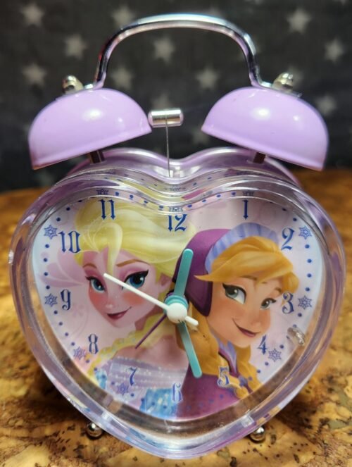 Disney's Frozen Anna/Elsa HEART SHAPED alarm clock with ringer/bells EXCELLENT
