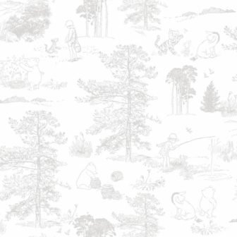Disney Winnie The Pooh Grey Toile Peel and Stick Wallpaper