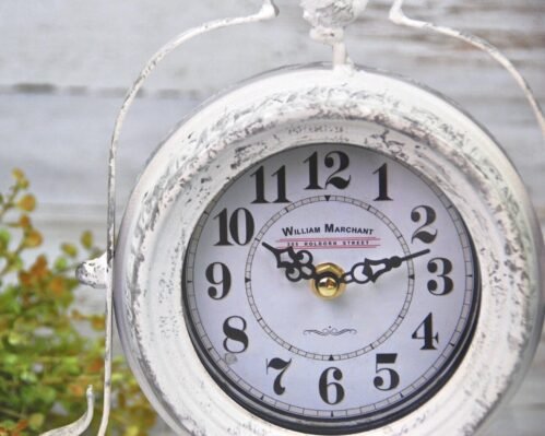Distressed farmhouse chic vintage style white shelf clock with bird accent