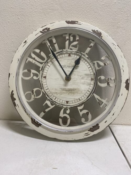 Distressed Ivory Farmhouse Wall Clock 10" Antiqued Cut Out Country Home Decor