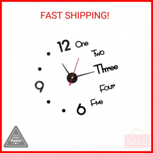 DIY 3D Frameless Wall Clock, Silent Non Ticking, Modern Black Round, Battery Ope