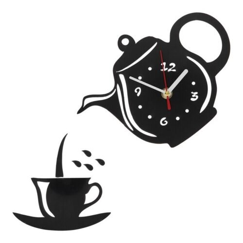 Diy Acrylic Coffee Cup Teapot 3D Wall Clock Decorative Kitchen Wall Clocks4180