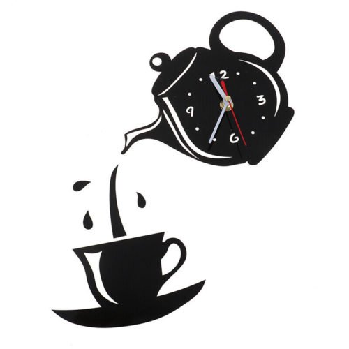 DIY Acrylic Coffee Cup Teapot 3D Wall Clock Decorative Kitchen Wall Clocks D ❤TH