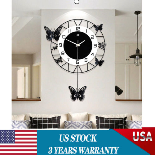 DIY Butterfly Wall Clock Home Art Decoration Modern Black White Dial Wall Clock 2