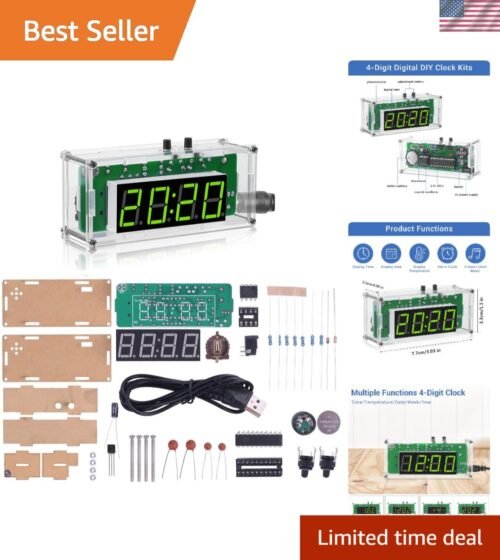 DIY Electronics Kit: 4-Digit Digital Clock with Light Control & Adjustable Alarm