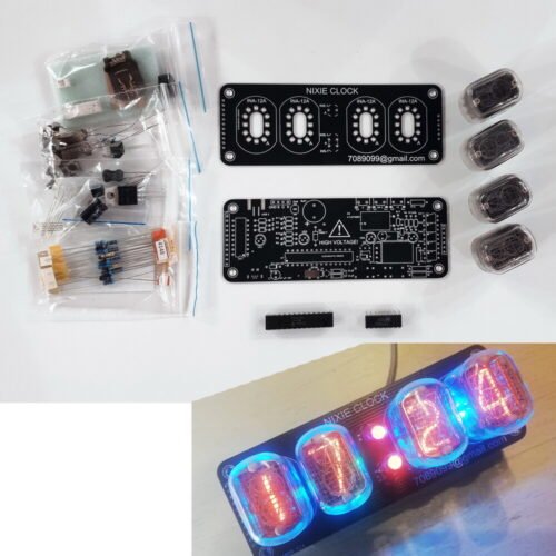 DIY KIT with tubes Nixie Clock 4x IN-12 + INS-1 RGB Backlight Alarm *All parts*