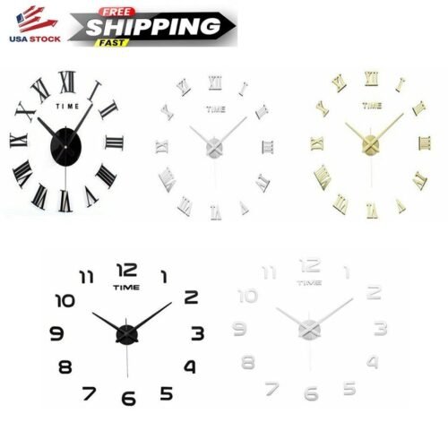 DIY Modern Large Wall Clock 3D Mirror Surface Sticker Home Decor Art Design