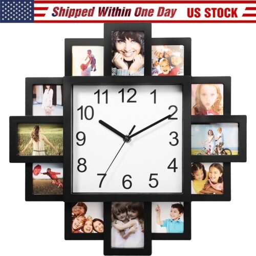 DIY Photo Frame Clock Wall Clock Art Pictures Clock Home Decor 12-Photos Display